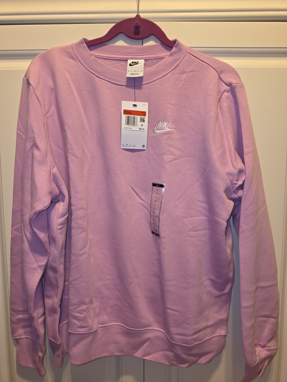 Nike Pink Crewneck Sweatshirt with Embroidered Swoosh